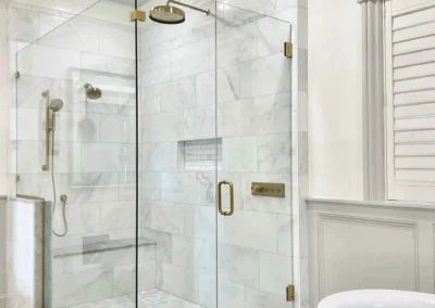 Image of white and taupe contemporary shower from ShowerDoorKing.