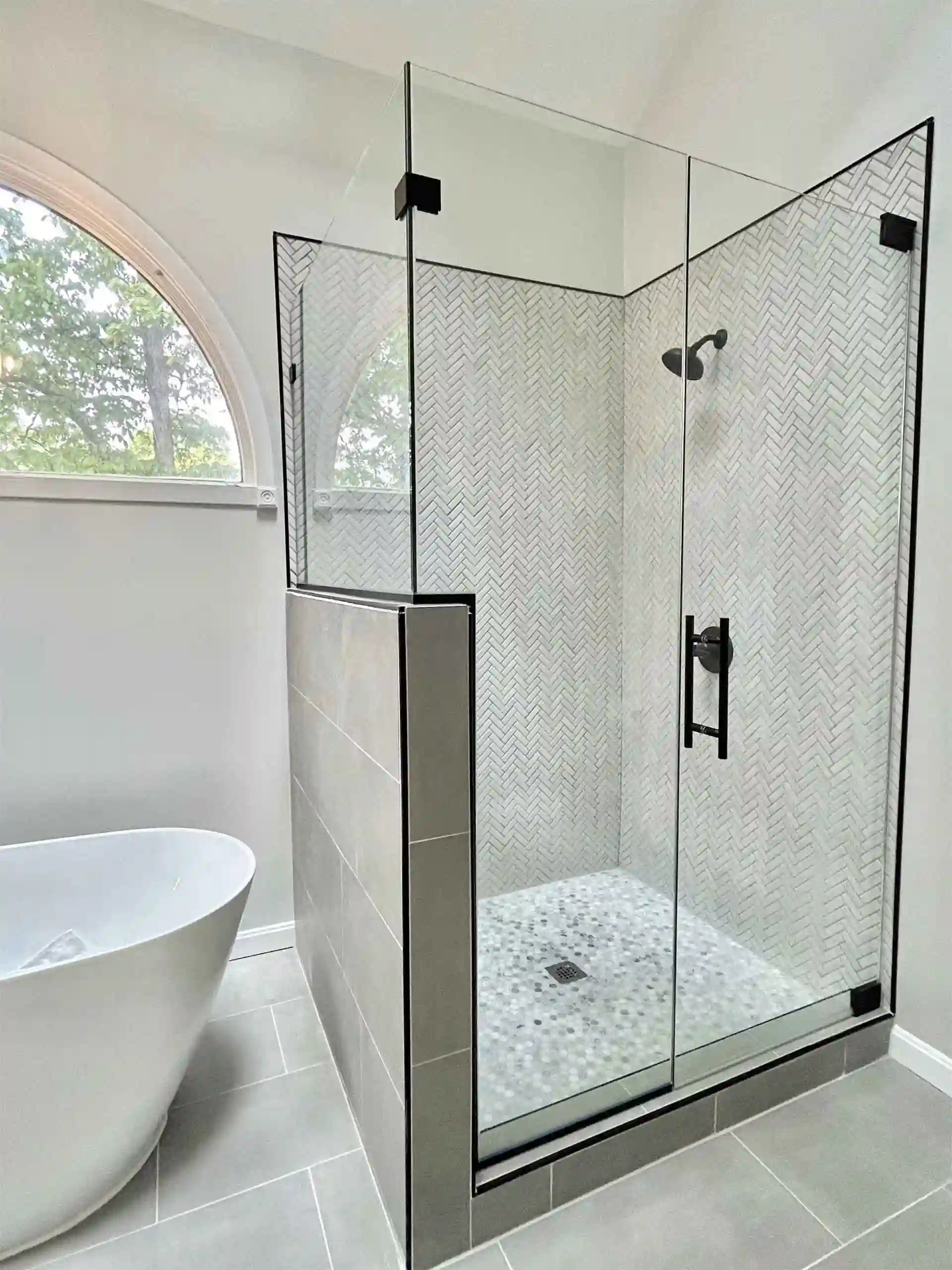 Image of white and gray contemporary shower from ShowerDoorKing.